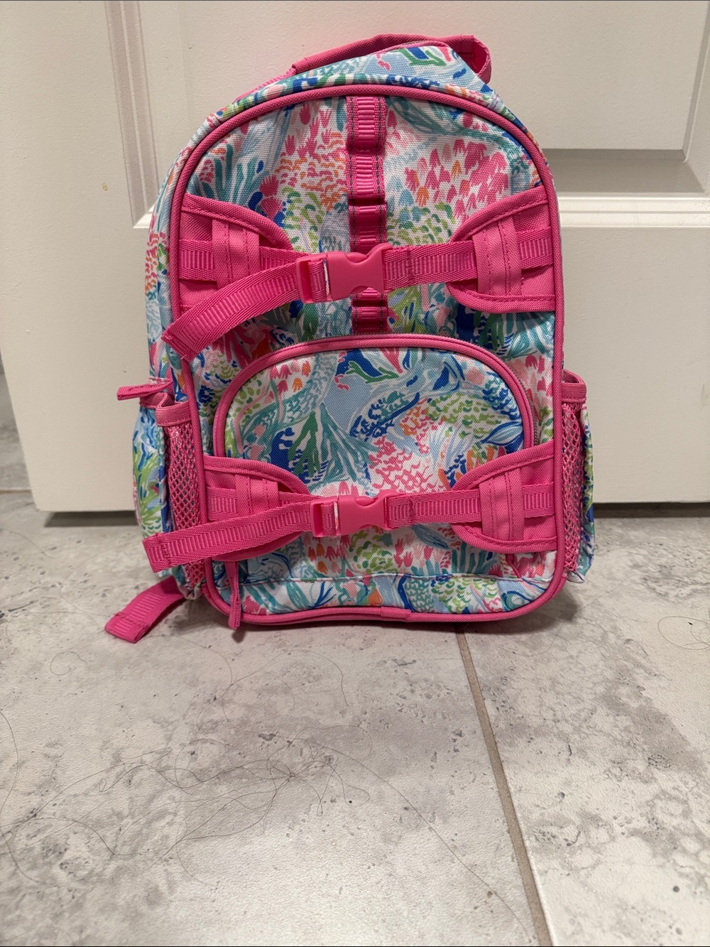 NWOT Lilly Pulitzer Multicolor Floral Kids Backpack with Hot Pink Trim